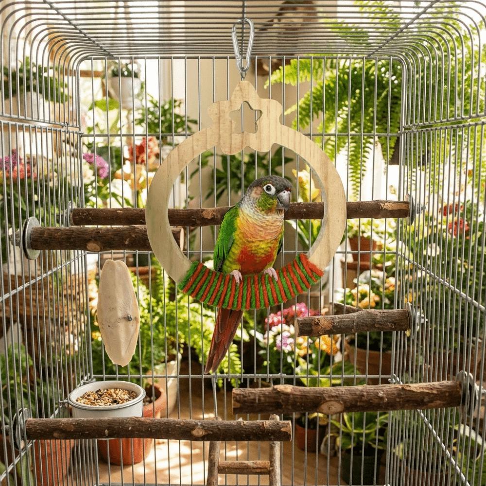 Wear Resistant Parrot Swing Toy Wooden Interactive Bird Toy Parrot Play Rack  Beak Sharpening