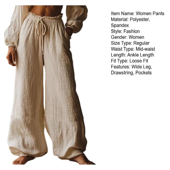 Damenhose Hohe Taille Weiter Bein Lockerer Schnitt Kordelzug Elastischer Bund Bohemian Stil Lang