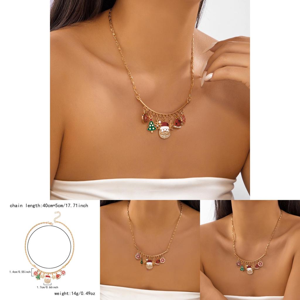Christmas Charm Necklace With Snowflake Santa Pendant In Alloy For Seasonal Gift