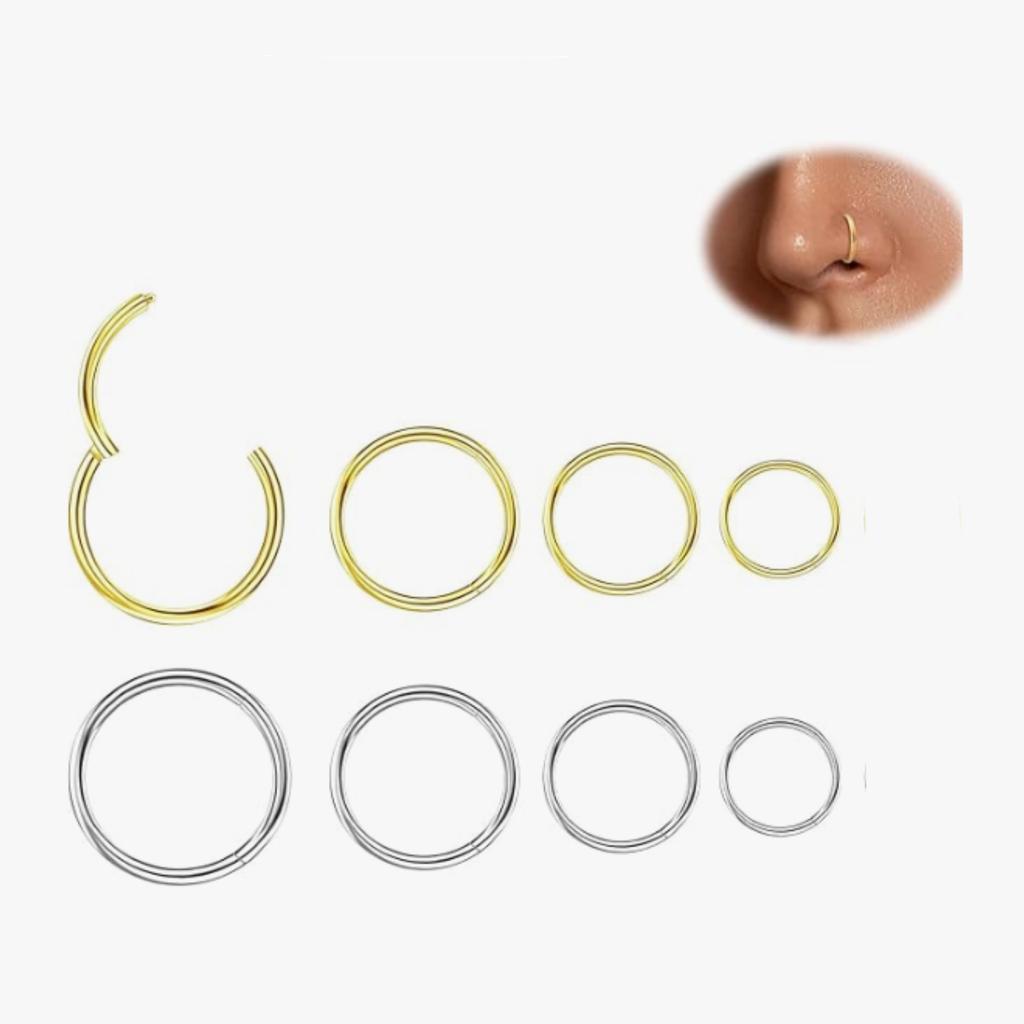 Men Women 316L Surgical Steel Hinged Nose Rings Hoop for Nostril Septum Cartilage Helix Daith Tragus Rook Conch Lip Ear Lobe