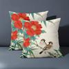 1 Pieces Red Flowers And Sparrows Printed Decorative Cushions Polyester Pillowcase, Sofa Decorative Cushion Cov Headboard Pillow