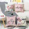 Pink Warm Snowflake Snowman Santa Claus Element Digital Printing Linen Material Home Sofa Pillow Cover