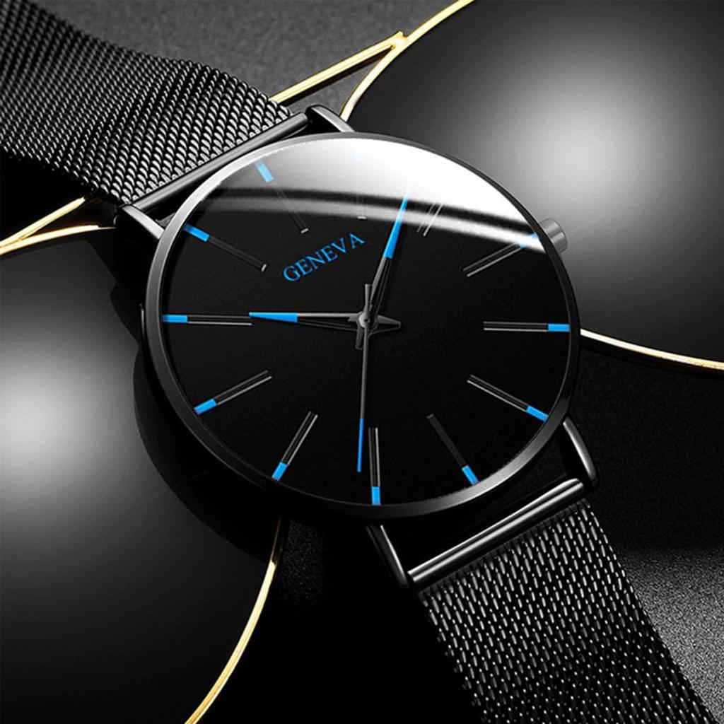 Herren-Geschäftsuhr mit Milanaise-Armband Blaue Zeiger Quarzwerk Edelstahlgehäuse Wasserabweisendes Design Geeignet für den täglichen Gebrauch
