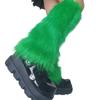 Women Girls Japanese Style Solid Green Plush Leg Warmer Aesthetic Punk Fuzzy Thickened Boot Cuffs Leg Cover Long Sock