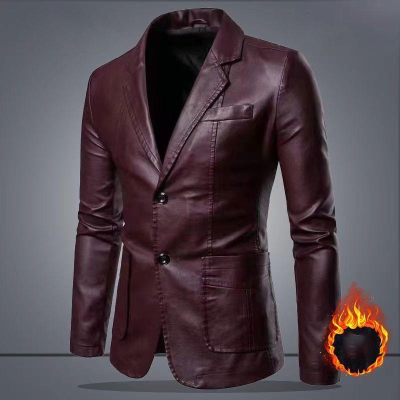 Spring Autumn Fashion Men's Lapel Artificial Leather Dress Suit Coat Male Business Casual Pu Blazers Jacket