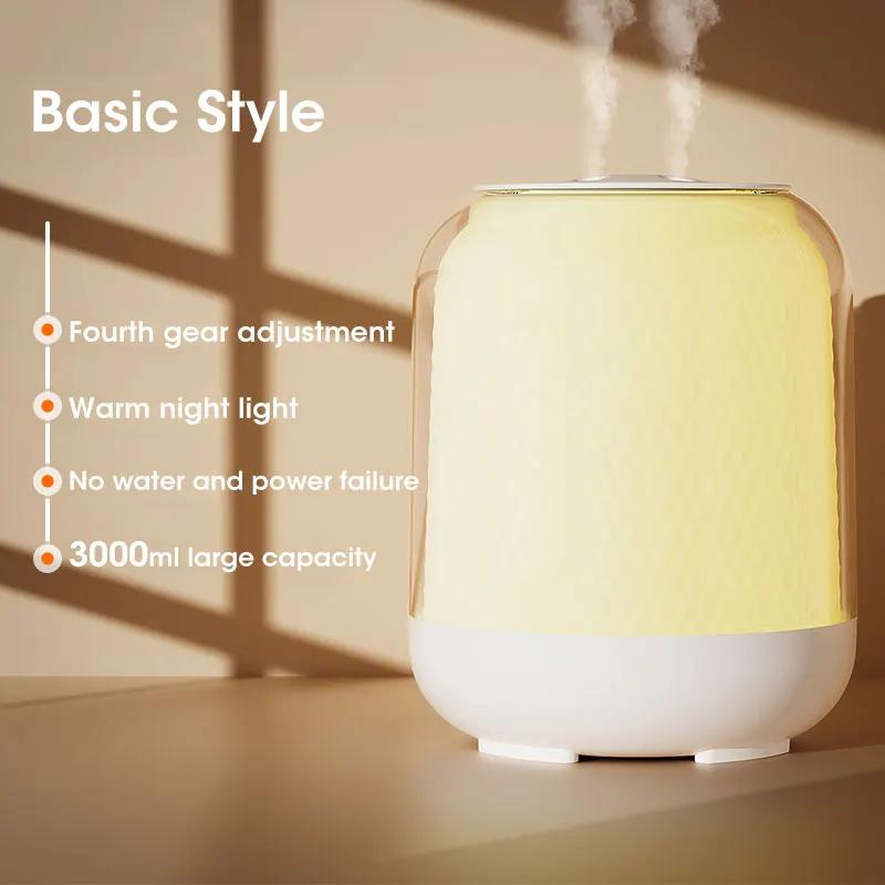 

3000 мл Высокопроизводительный увлажнитель воздуха USB для домашнего офиса, настольный, беззвучный, с двойной струей, увлажнитель с ночником