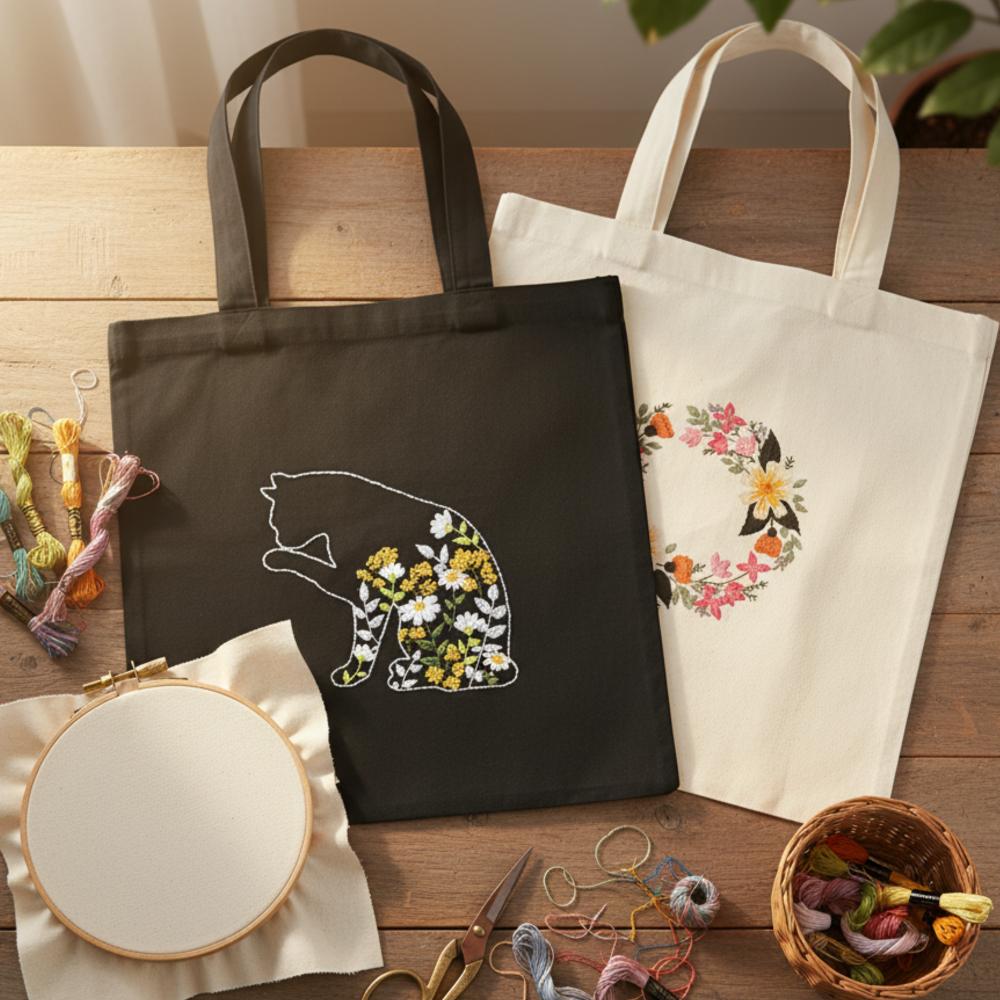 2 X Embroidery Bag Kit With Printed Diy Embroidery Hoop [M-Ohaft5]