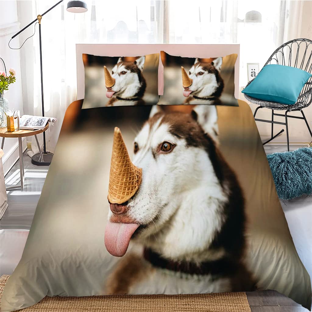 Boys Girls Duvet Covers Puppy Dog Husky Pattern White Duvet Children Cute Dog for Bedroom Decoration Dog Lovers Gifts Queen King