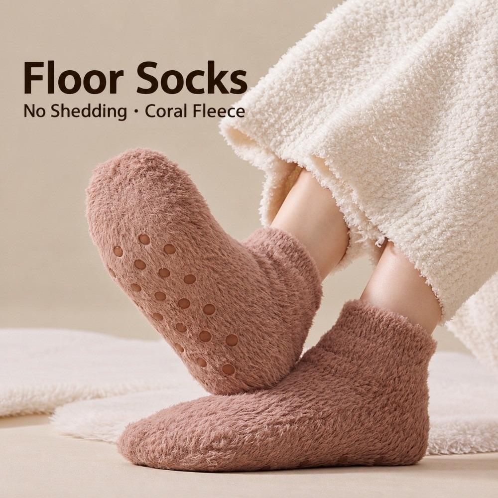 1 Pair Thick Slipper Socks Coral Fleece Indoor House Socks Soft & Warm Non Slip Floor Socks Winter