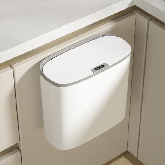 Space Saving Cabinet Trash Bin Motion Sensor Can, Wall Mounted Narrow Gap Garbage with Touchless Kitchen Container Automatic Open Lid, Hands Free for