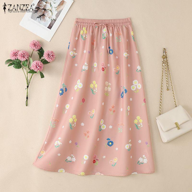 ZANZEA Damskie letnie spódnice z elastycznym pasem i luźnym kwiatowym nadrukiem