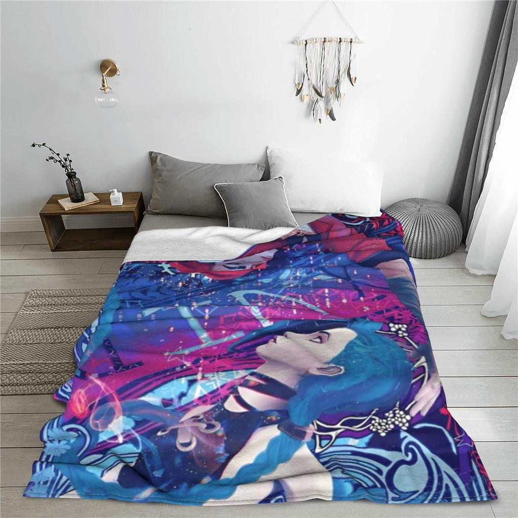 Arcane Anime Legends Knitted Blankets Vi Jinx Graffiti Wool Throw Blanket Home Couch Printed Warm Portable Rug Piece