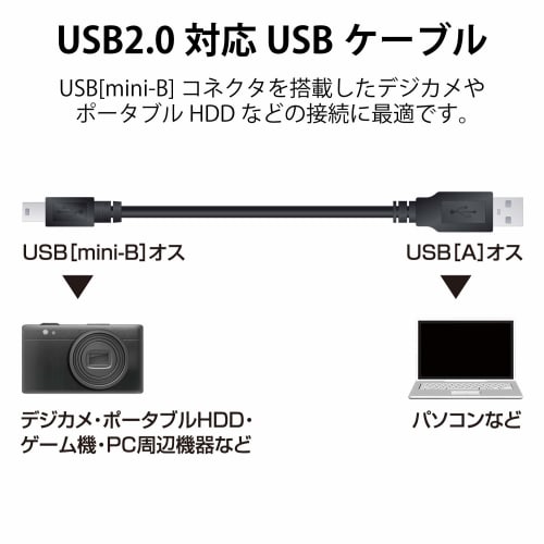 ELECOM USB Cable [miniB] USB2.0 (USB A male to miniB male) Normal 0.5m Black U2C-M05BK