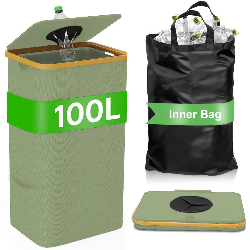 Foldable and Detachable Storage Basket with Eco-friendly Bamboo Lid