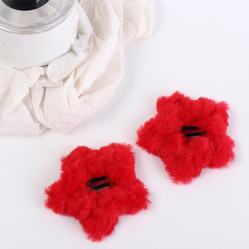 1pair Red Color Plush Star Hair Clips Barrettes Star Duckbill Clips Girls/Children