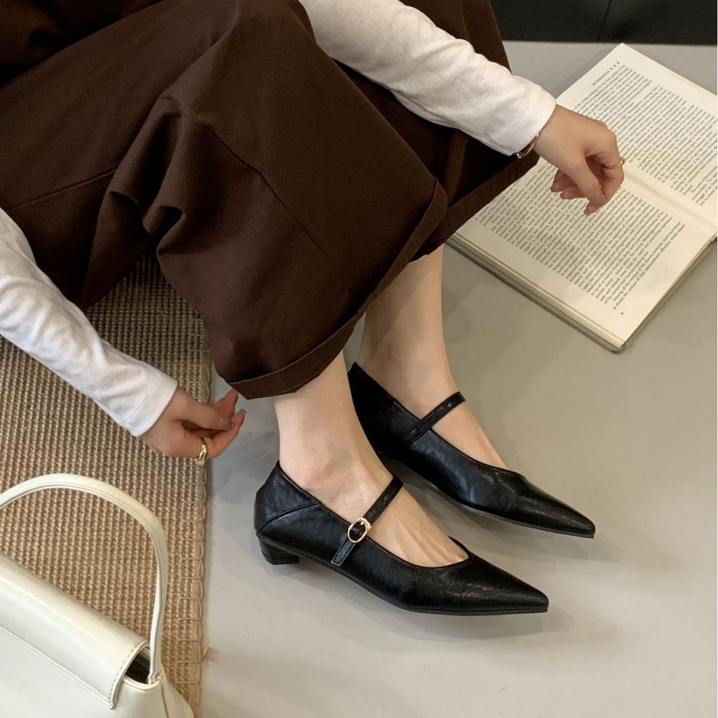 2025 New Pointed One-word Belt Niche Shallow Mouth Mary Jane Versatile OL Commuter Work Women's Shoes
