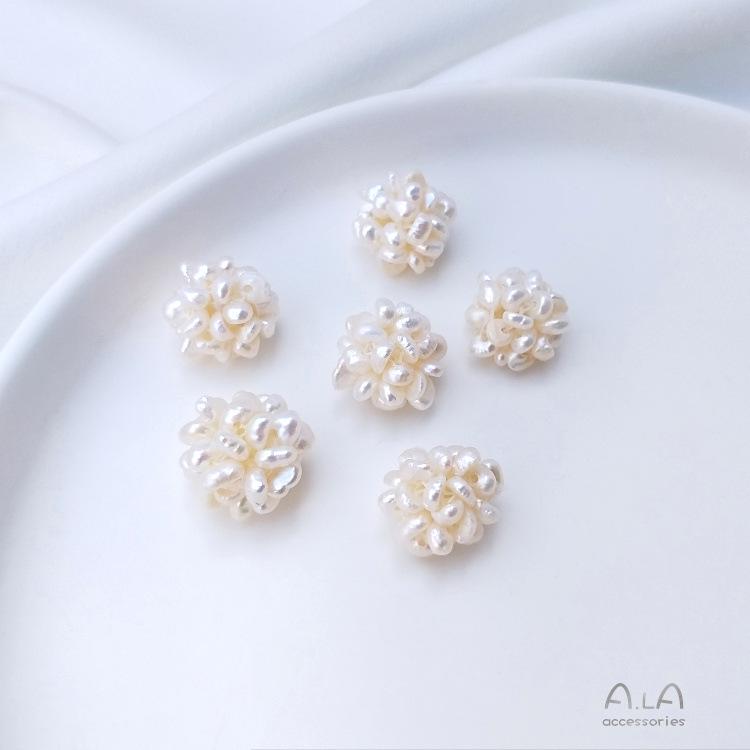 Hand-Woven Natural Freshwater Pearl Flower Ball Earrings and Beads