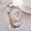 Charming Women's Floral Leather Strap Rose Flower Watch