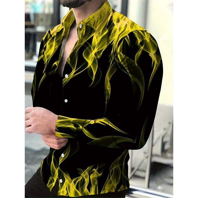 Forår Herreskjorter Mode Retro Gade Tekstur Printede Skjorter Herre Langærmet Revers Skjorte Skjorte Top Kontortøj