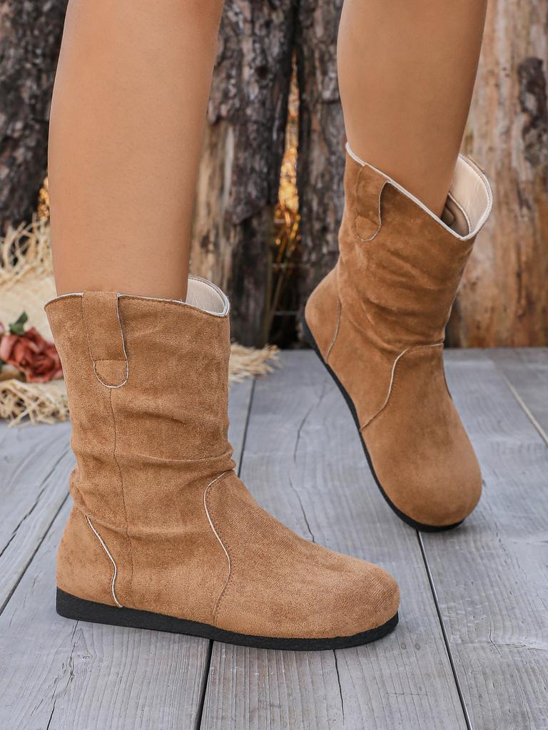 Fashion Women Retro Western Cowboy Boot Spring Autumn New Casual Suede Ankle Boots Woman Comfort Low Heels Western Boots Plus Size 43