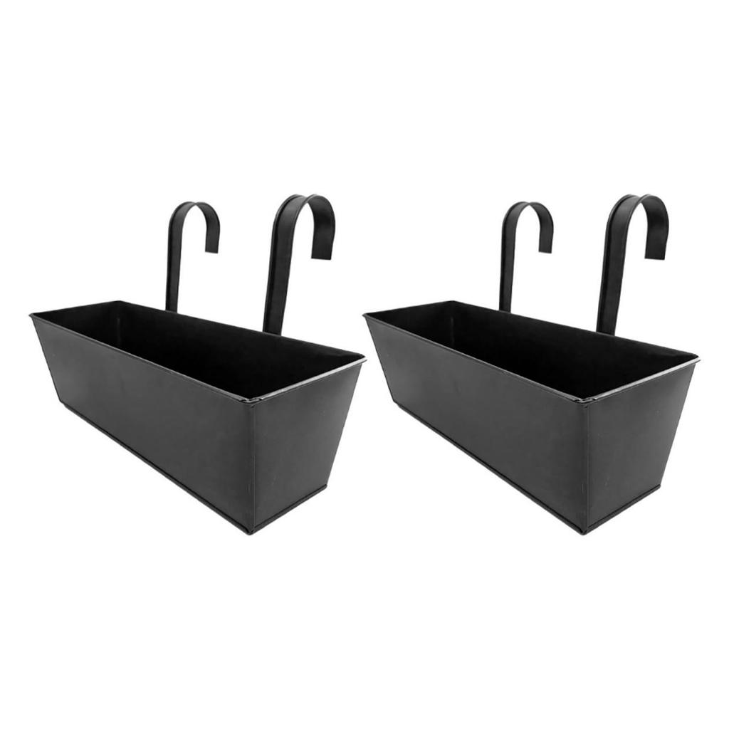2pcs Railing Planters Metal Fence Hanging Flower Pots with Drainage Holes Hooks for Balcony Porch Deck Black L