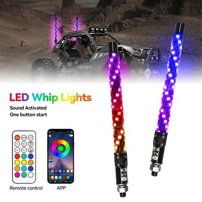 30cm/1ft Télécommande LED Lumières de Mât de Drapeau Colorées Mât de Drapeau Antenne Spirale Fouets Lumineux pour UTV VTT Camion Tout Terrain Buggy des Sables