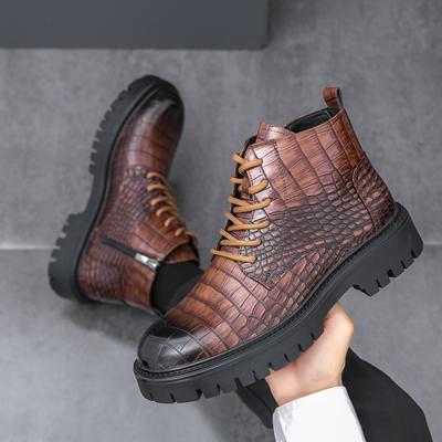 Fashion British Style Platform Boots Men Business Casual Zipper Men's Ankle Boots Fashion Brown High Top Original Leather Boots For Men