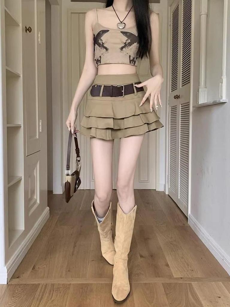 Women's Denim Mini Skirt Y2K Style Vintage Ruffled Shorts Skirt High Waist Korean Fashion Clothing