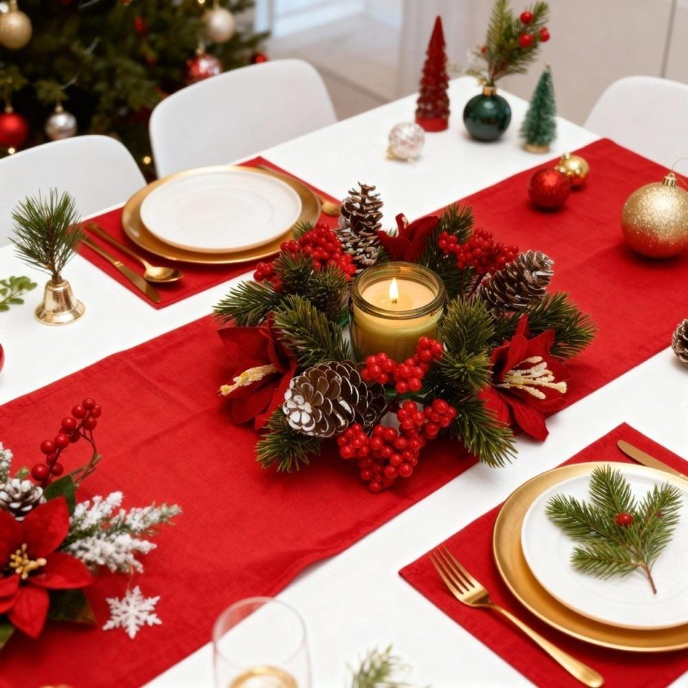 Flower Artificial Wreath Candle Rings Red Berry Pillar Candlestick Wreath Candle Holder Party