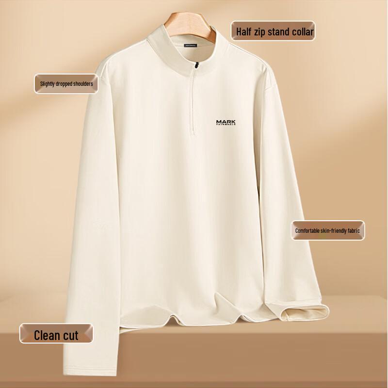 Mark Fairwhale Men's Half-Zip Stand Collar Fleece-Lined Thermal Long-Sleeve T-Shirt