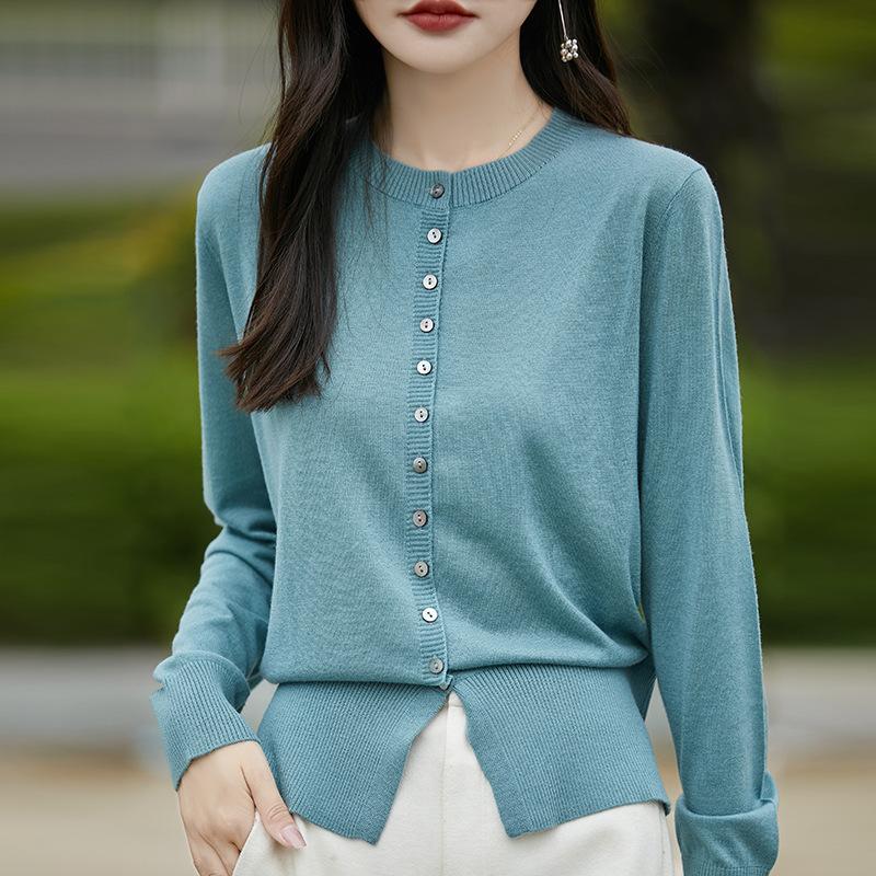 Dámské pletené zboží Pletený svetr s dlouhým rukávem Chambray Svetr Bunda Pas Tenký Spodní Košile