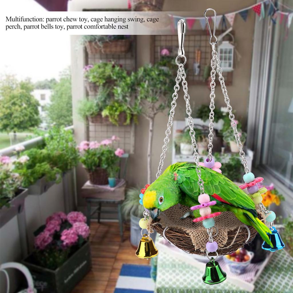 Rattan   Bird  ing   Toy with  s Bird Swing Standing Perch Toy Cage Hammock(S)