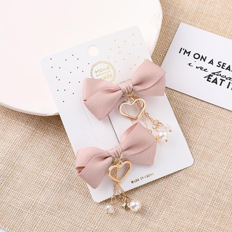 1 Pair Set Bow Hairpin Red Love Pendant Pair Clip Girl Heart Cute Hairpin Ponytail Hair Accessories Female Hair Clips for Women