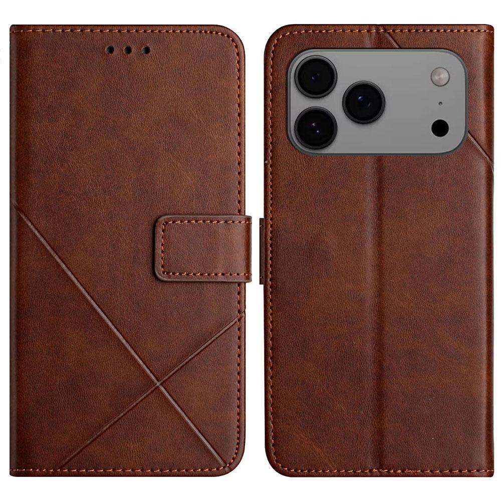 For iPhone 17 Pro Case Line Pattern Wallet Leather Phone Cover with Wrist Strap