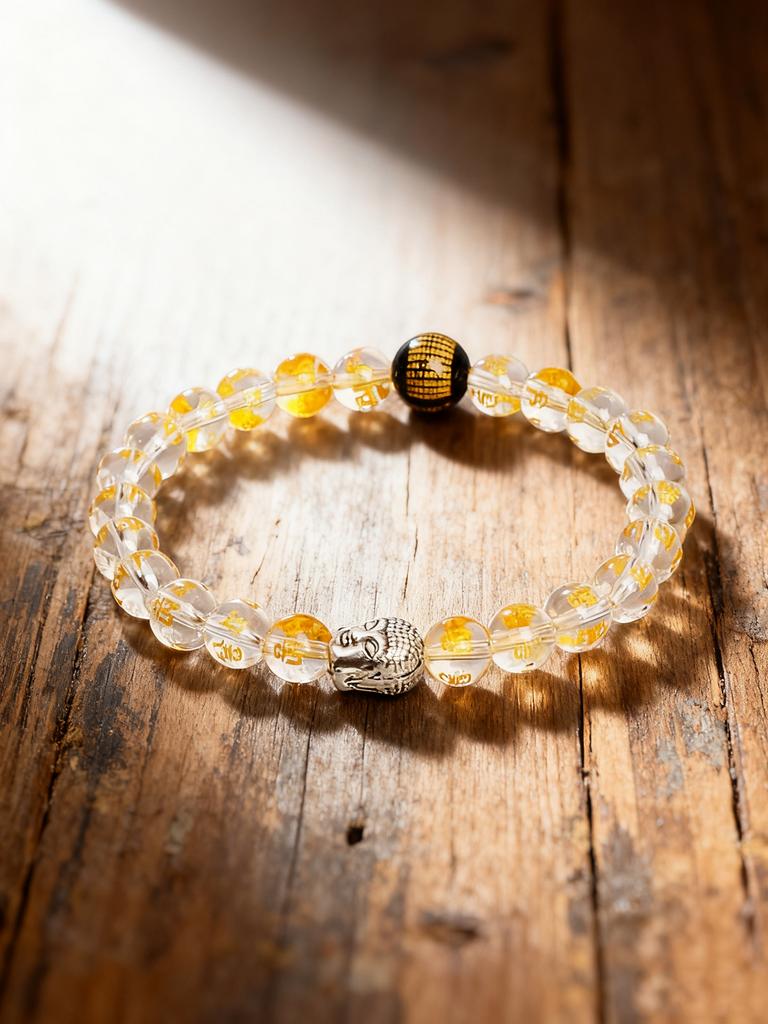 Colorful Crystal Six Syllable Mantra Beads Bracelet Natural Stone Prajna Paramita Heart Sutra Retro Buddha Head Energy Jewelry