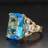 CAOSHI Noble Two Tone Wedding Party Rings for Women Gorgeous Blue Cubic Zirconia Finger Accessories Exquisite Daily Jewelry Gift