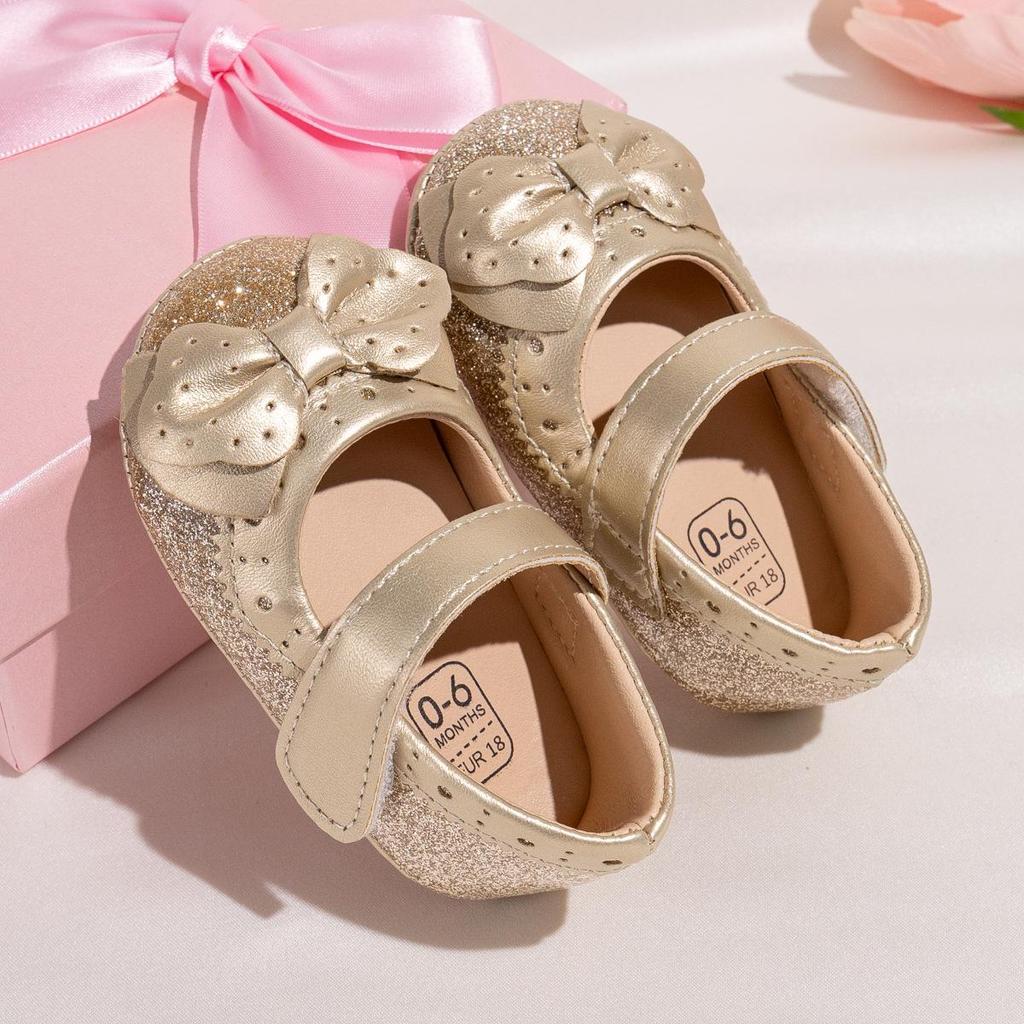 Baby Girl Princess Bow Sequin Shoes - Soft Sole Toddler Shoes