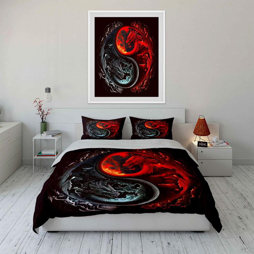 Dragon Yin Yang Art Decor Soft Comfortable Duvet Cover Bedding Set Included 1*Duvet Cover & 2*Pillowcases, Gift
