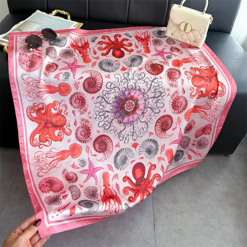 Korean version of marine aesthetics simulation silk high-end square scarf silk scarf printed shawl scarf sunscreen scarf headscarf scarf