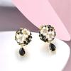 Female White Enamel Black Stone Flower Stud Earrings Vintage Gold Color Wedding Party Gift  For Women