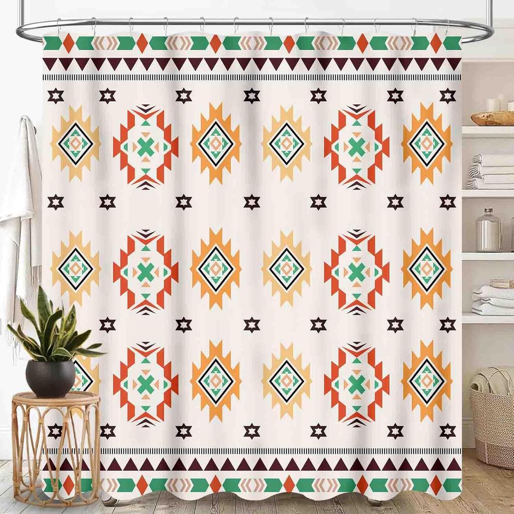 Southwestern Natvie Tribal American Ethnic Western Abstract Geometric Vintage Brown Waterproof Fabric Bathroom Shower Curtain