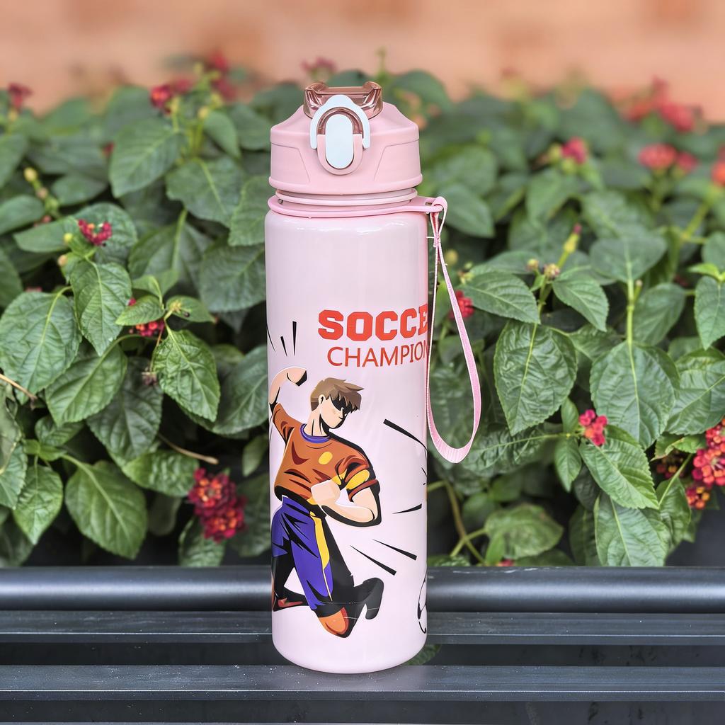 Soccer 750Ml Water Bottle Cute Water Cup With Silicone Straw Leakproof Plastic Waterbottles Summer Water Kettle Football