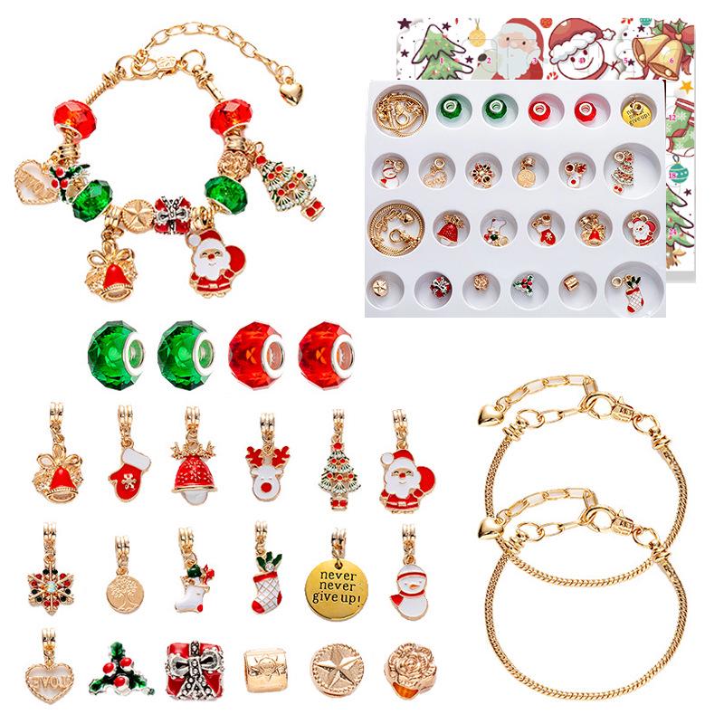 Cross-border Christmas Countdown 24-Grid DIY Bracelet & Necklace Set for Kids