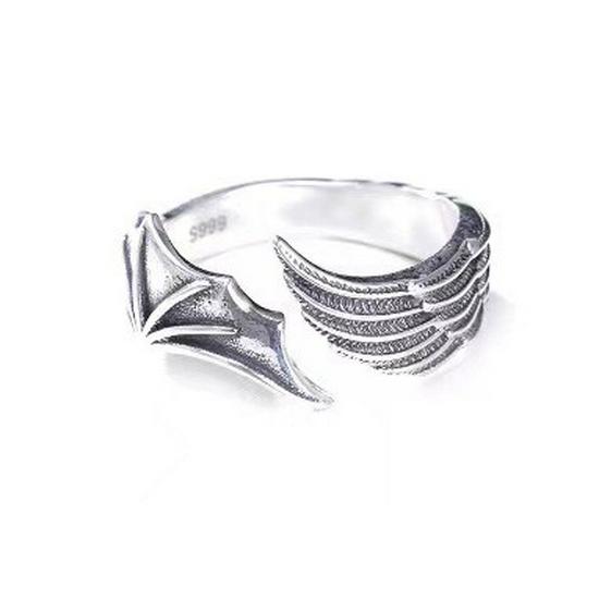 Angel and Demon Wings Couple Rings, Thai Silver, European and American Style, Personalized Openable Design