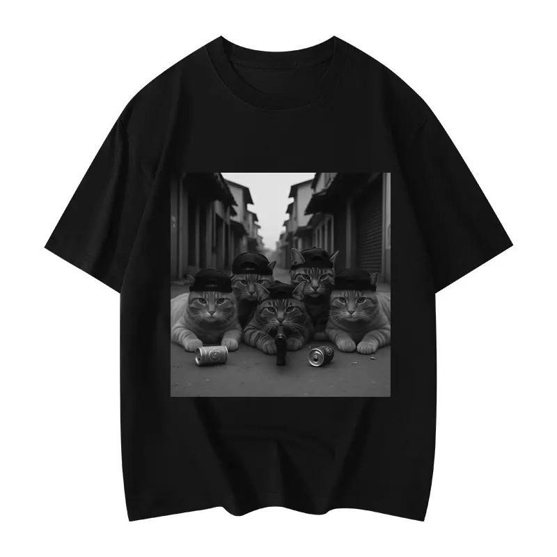 Funny Cat Gang Meme Graphic T Shirts Men's Women's Fashion Vintage Short Sleeve T-shirt High Quality Oversized T-shirts