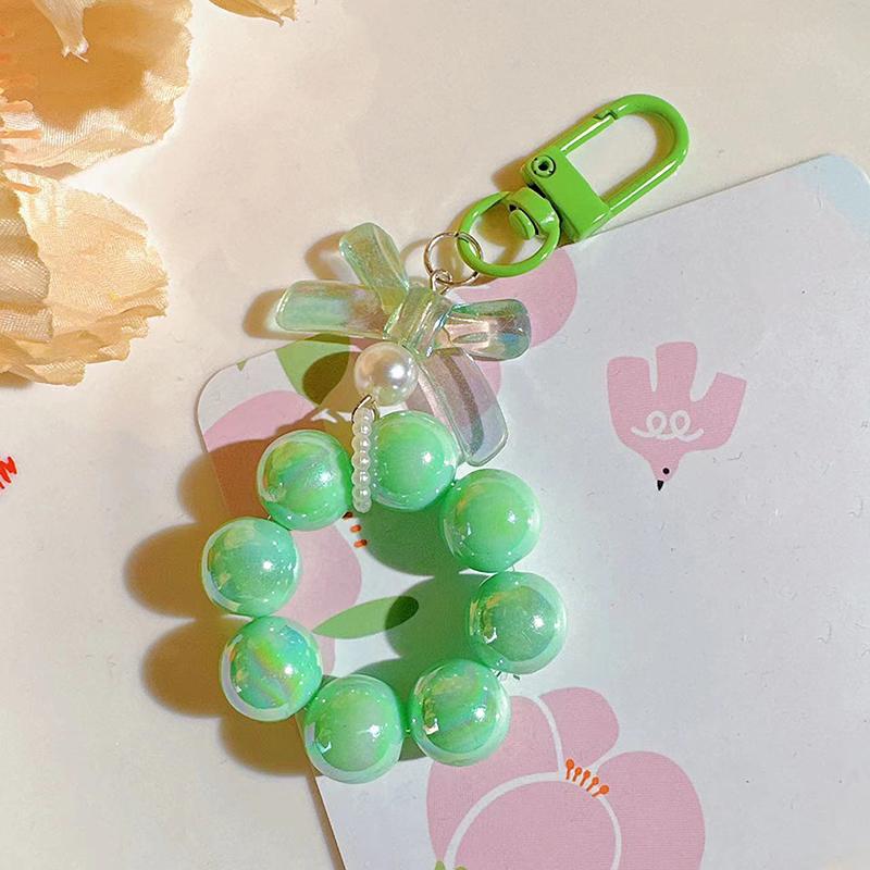 Plastic Fashion Beaded Bow Keychain Exquisite Candy Color Pearl Keyring Creative Shiny Bows Beaded Pendant Girls