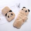Winter ladies cute cartoon gloves half finger flip panda plush thickened warm full finger dual-purpose gloves