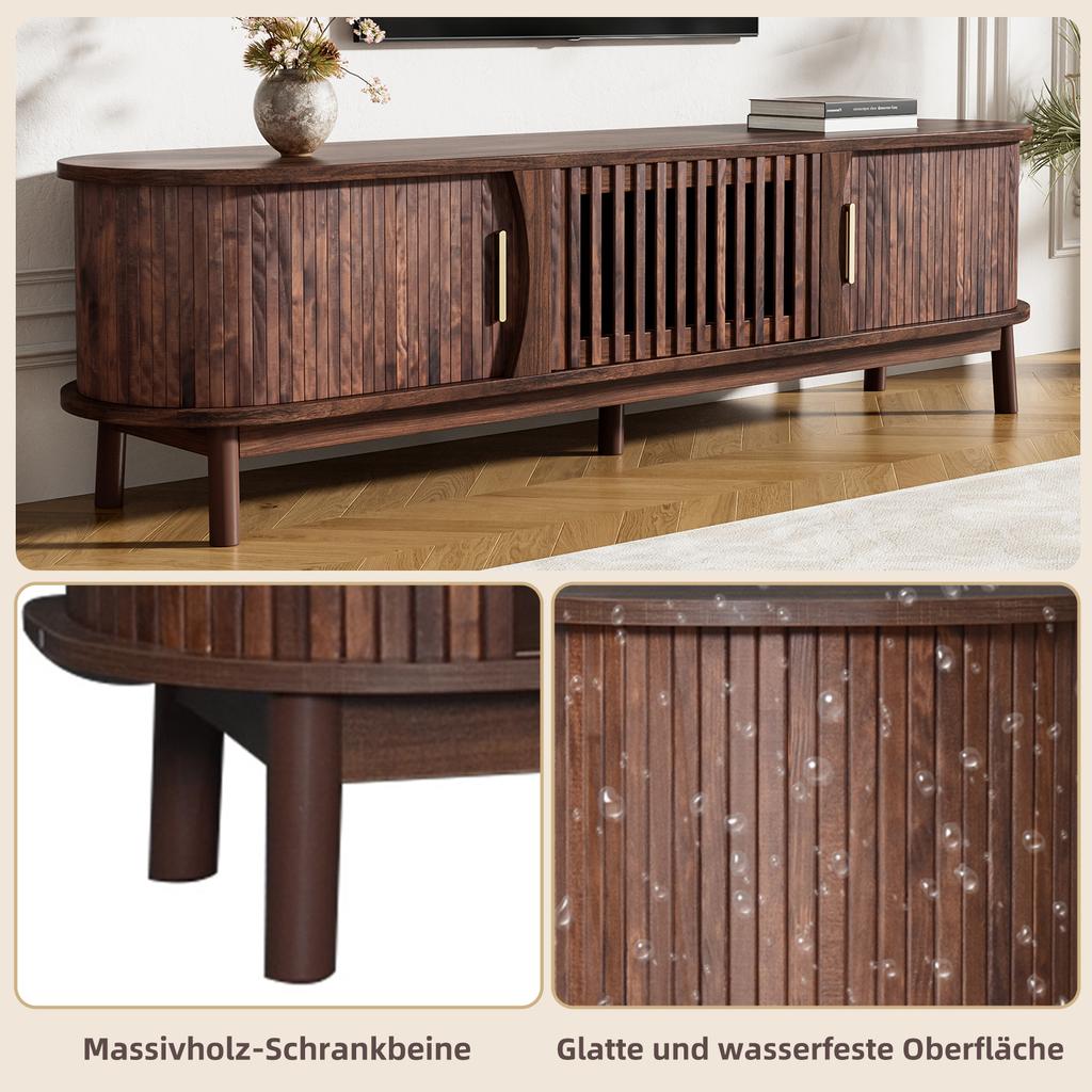 165 X 39.5 X 46 Cm, Brown TV Cabinet with Sliding Door, Downward-Folding Hollow Door, Suitable for TV Stands Up To 65 Inches, with Support Legs