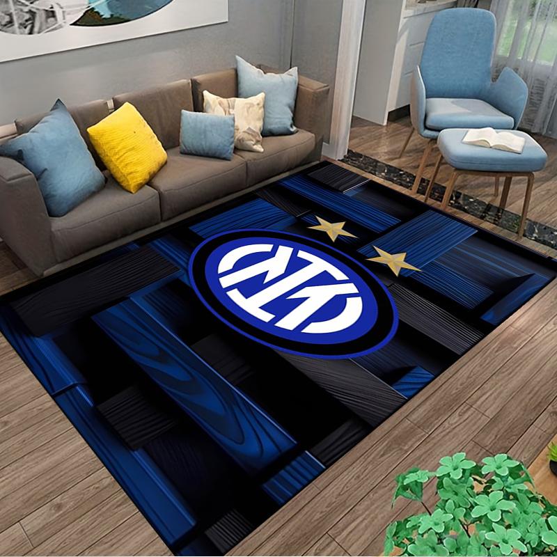 Blue Modern Decorative Carpet with Two Stars and White Logo Pattern Suitable for Use As an Anti-slip for Living Room Bedroom Sofas