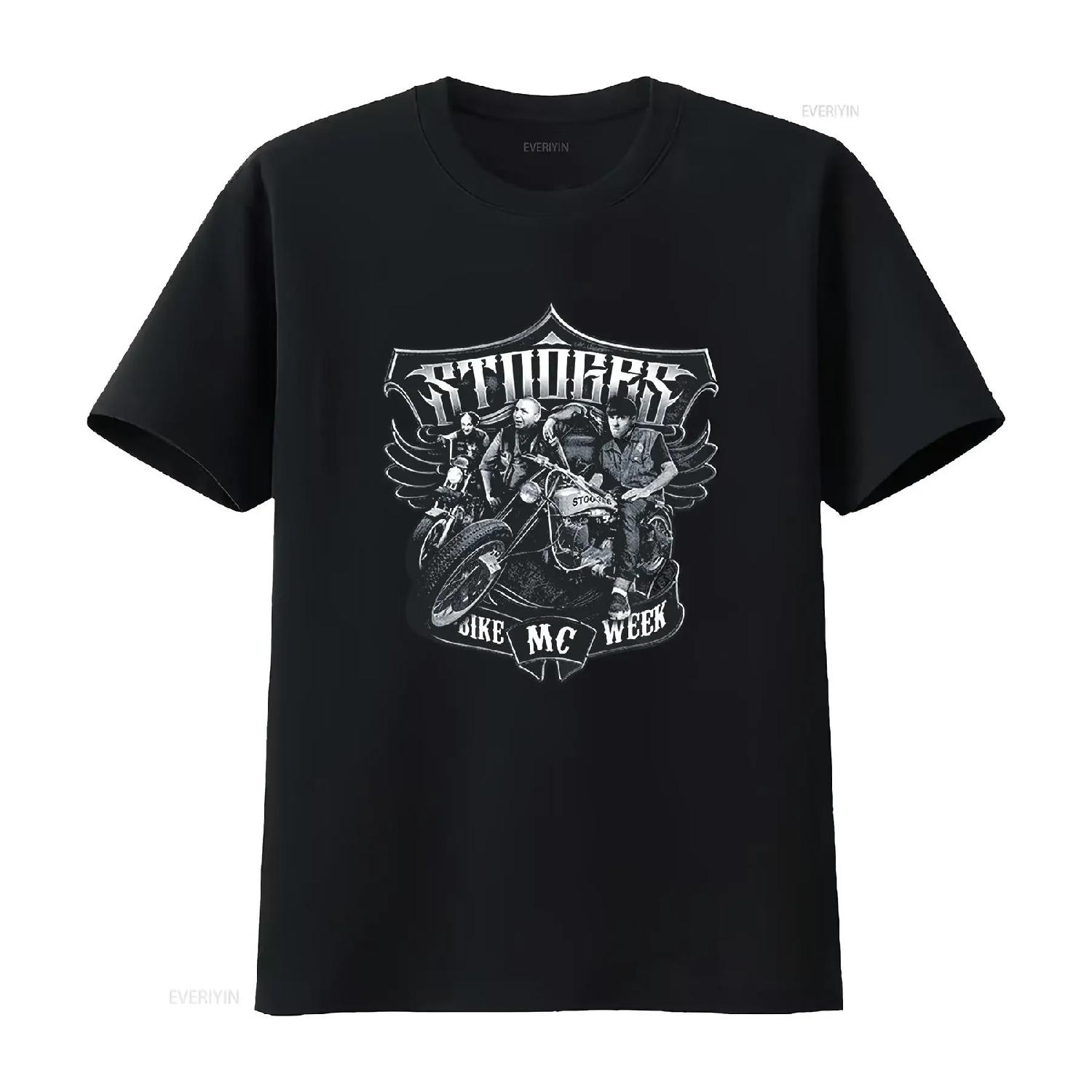 

T Shirt THREE STOOGES Bike Week Biker Chopper funny humor Adult vintage Washed Stylish designer clothes Versatile Comfortable S чёрный